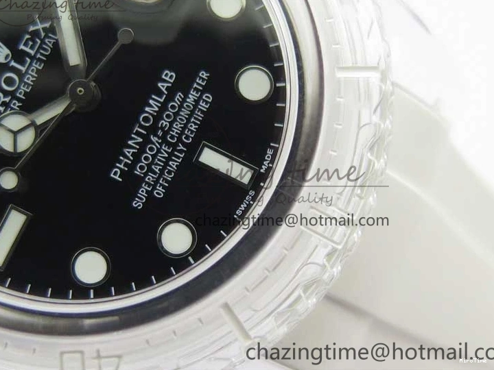 MiroTime 0116 Submariner Phantomlab Transparent KZF Best Edition Black Dial on White Rubber Strap VR StreetReady 2567